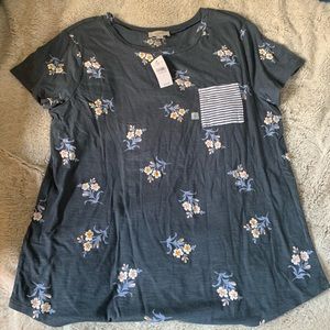 Floral with striped pocket tee